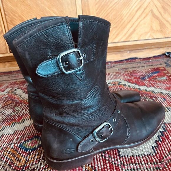 Ugh | Women's Frances dark brown Leather Boots with buckles | size 7 - Picture 4 of 9